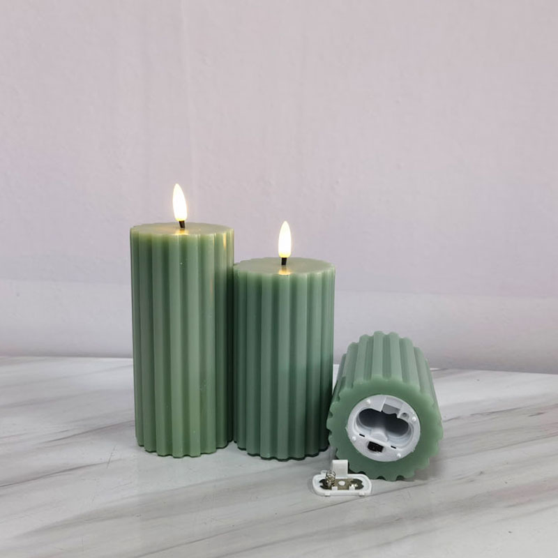 Sage green fluted led pillar candle,remote control Size:7*7*12.5cm 2