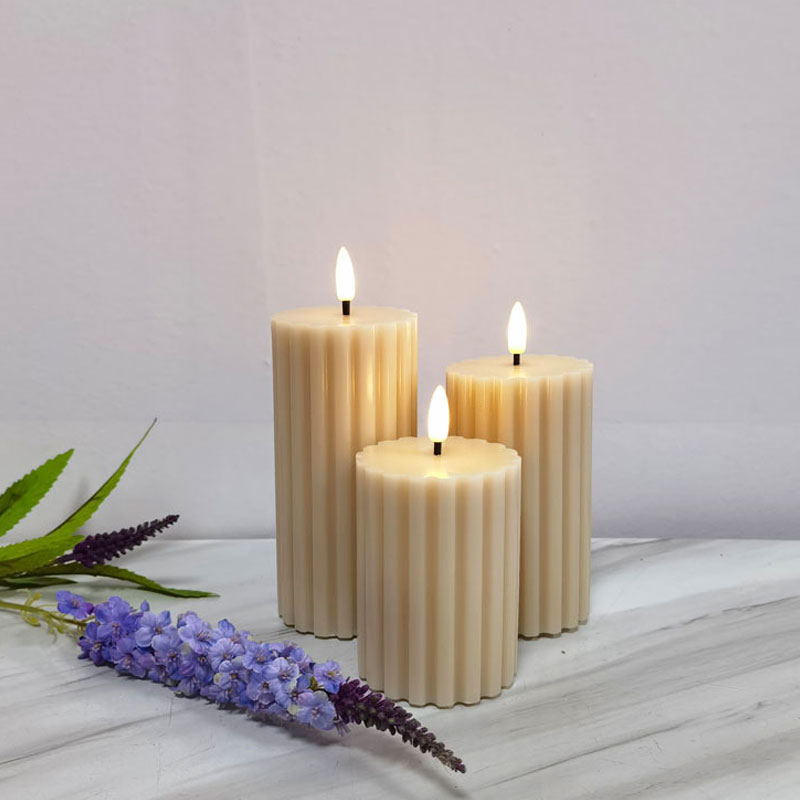 khaki ribbed led pillar candle Set of 3  , Candlestick Holders Black Candle Holder,Wrought Iron Taper Candle Holder,Iron Candle Holders