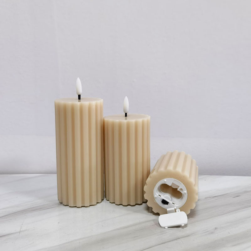 khaki ribbed led pillar candle Size:7*7*12.5cm 3