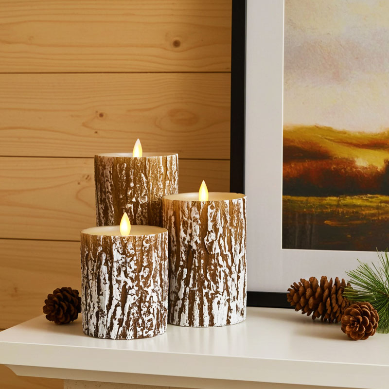Real Wax Pine Bark-textured Flameless LED Candles with Remote Control Size:7.5x15cm 5