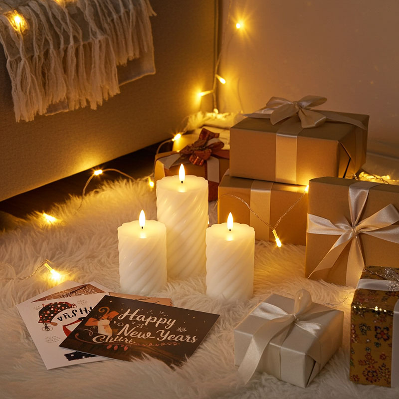 Set of 3 Spiral-Ribbed Flameless LED Candles , Pearl White Real Wax Size:7.5*10 cm 6