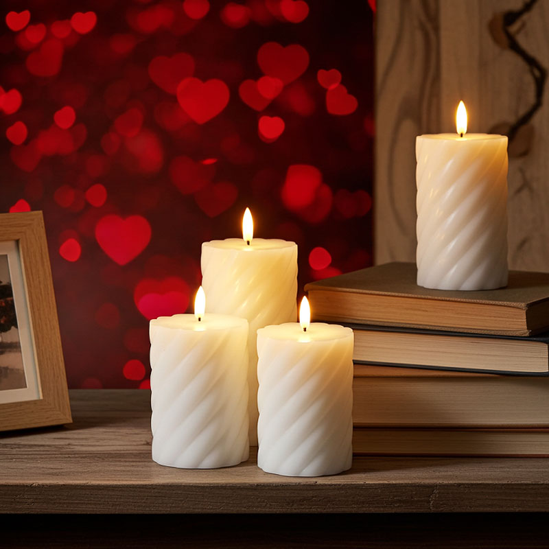 Set of 3 Spiral-Ribbed Flameless LED Candles , Pearl White Real Wax Size:7.5*10 cm 5