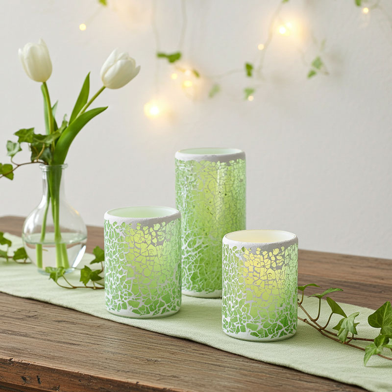Green Mosaic Cracked Glass LED Flameless Candle with timer Color:3*6 inch 2