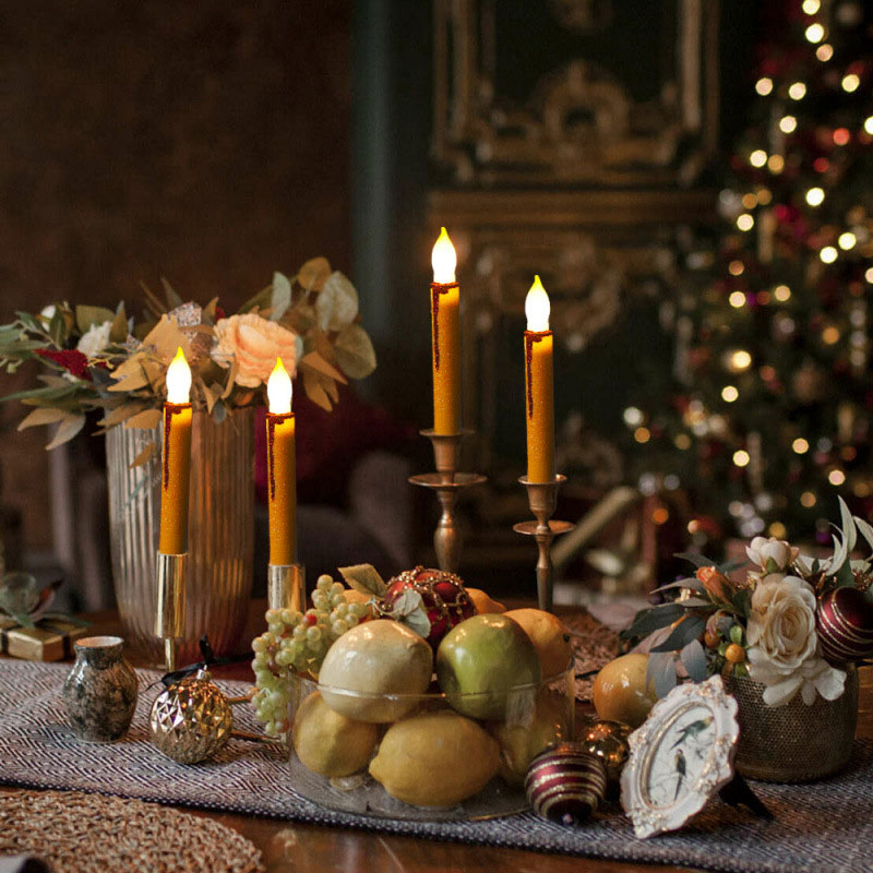 Glitter LED Taper Candles with Realistic "Dripping Wax"  Set of 6 Color:Black 1