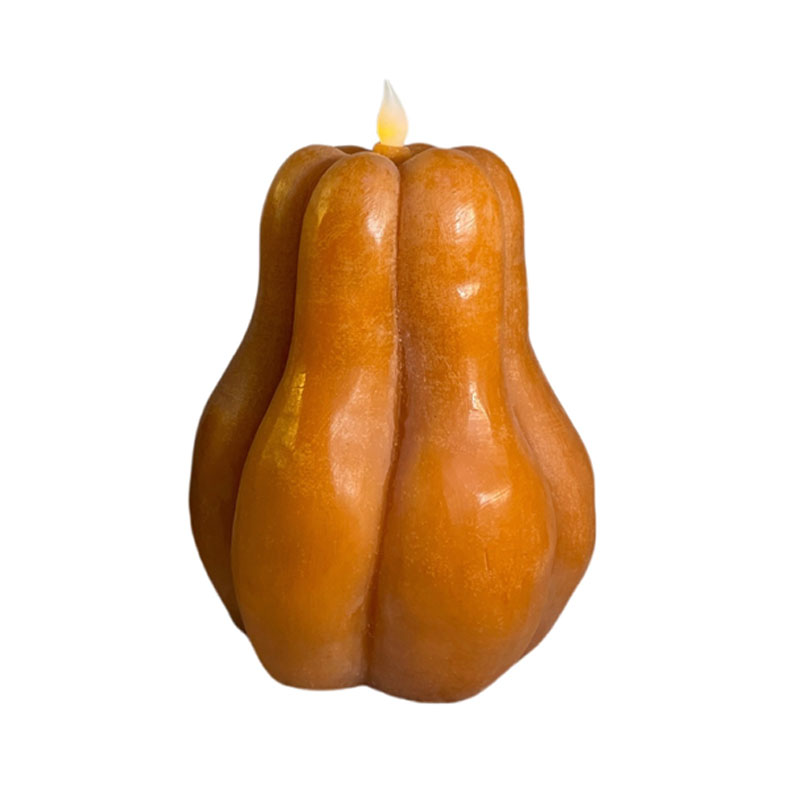 Set of 2 Decorative LED Pumpkin Flameless Candles Orange  , 7.5" Tall Handcrafted Paraffin Wax Pillars with 3D Flickering Flame, Harvest & Halloween Battery Operated Decor