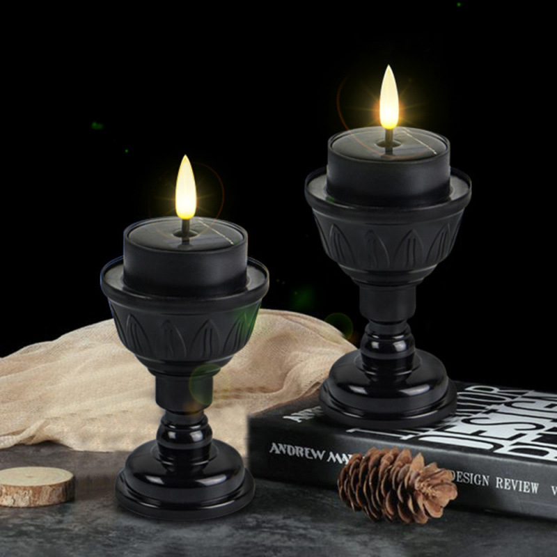 Solar Powered LED Tea Light Candles with Pedestal Base Color:Black 1