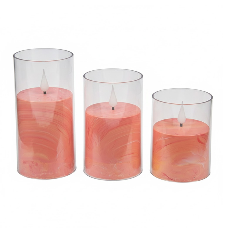 Pink Marble Pattern Flameless LED Candles with Remote Control - Set of 3, Elegant Acrylic Glass Effect Moving Wick Candles – The Perfect Blend of Modern Aesthetics and Timeless Warmth