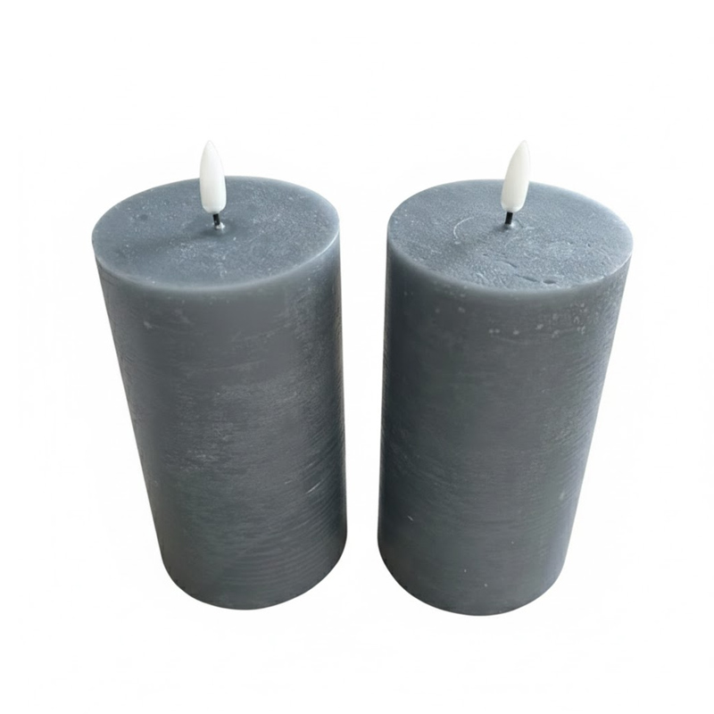 Modern Charcoal Grey Real Wax Flameless Pillar Candles - Realistic Moving Wick LED Candles, Sophisticated Minimalism: Authentic Paraffin Wax Texture Meets Innovative Flickering Technology for a Contemporary Glow.