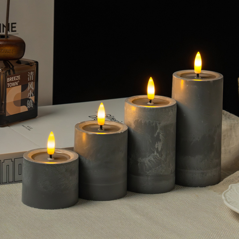 Industrial Grey Cement-Effect Flameless LED Pillar Candles Size:5*7.5cm 3