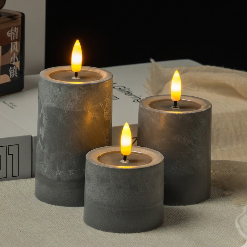 Industrial Grey Cement-Effect Flameless LED Pillar Candles Size:5*7.5cm 2