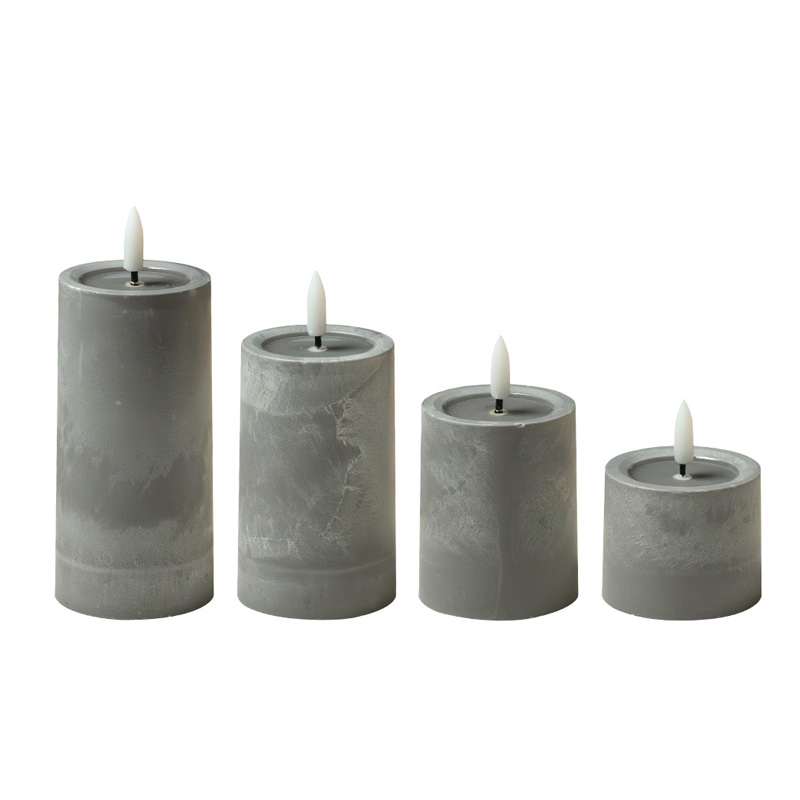 Industrial Grey Cement-Effect Flameless LED Pillar Candles Size:5*7.5cm 1