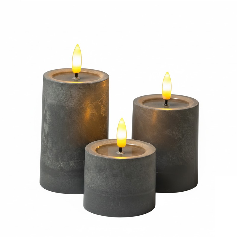 Industrial Grey Cement-Effect Flameless LED Pillar Candles, Elevate Your Space with the Raw Elegance of Concrete and the Warm Glow of Safe, Flameless LED Technology