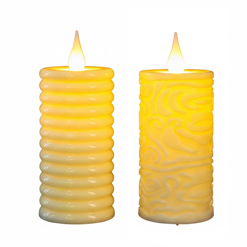 Carved & Ribbed Texture Flameless Candles, Translucent Body,Carved/Embossed Pattern,Ribbed/Grooved Texture