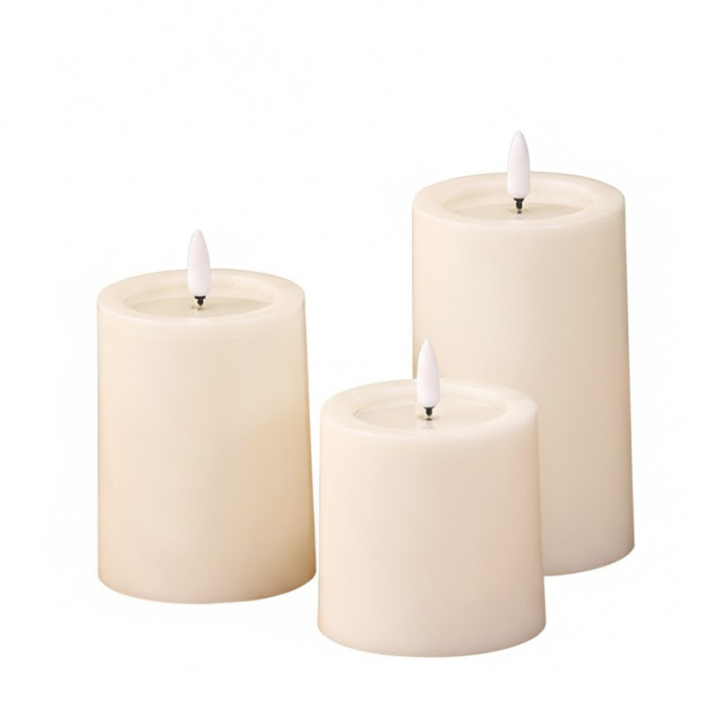 white real wax Flameless candle with remote, Recessed top, battery-operated led pillar candle,flickering flame