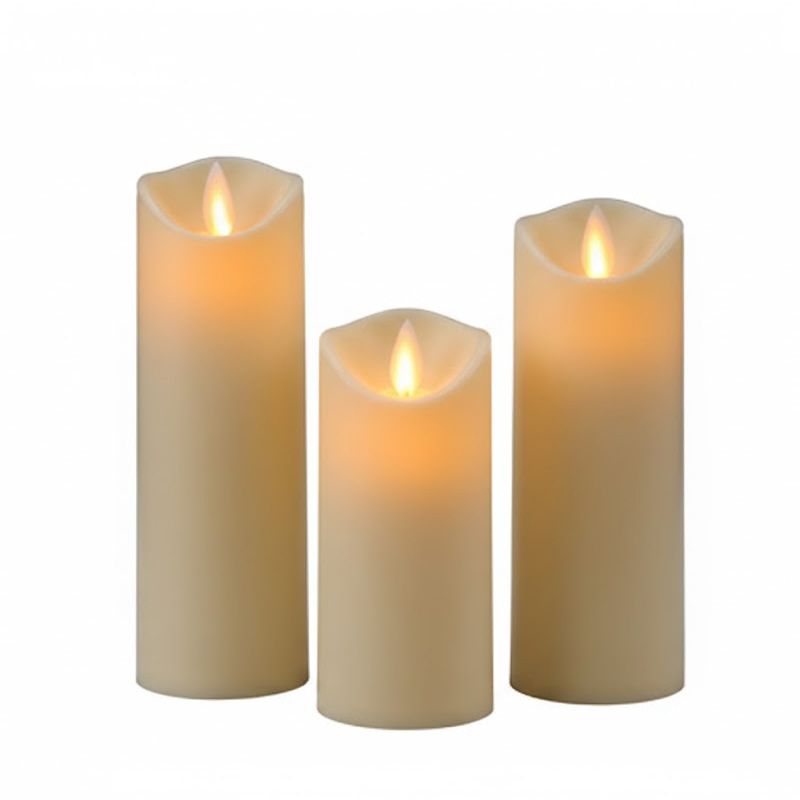 Remote Controlled Swinging Flame LED Candles - Set of 3 Realistic Flickering Flameless Pillar Candles Ivory  , Experience the Magic of Real Moving Flames with Intelligent Remote Control and Safety-First Technology