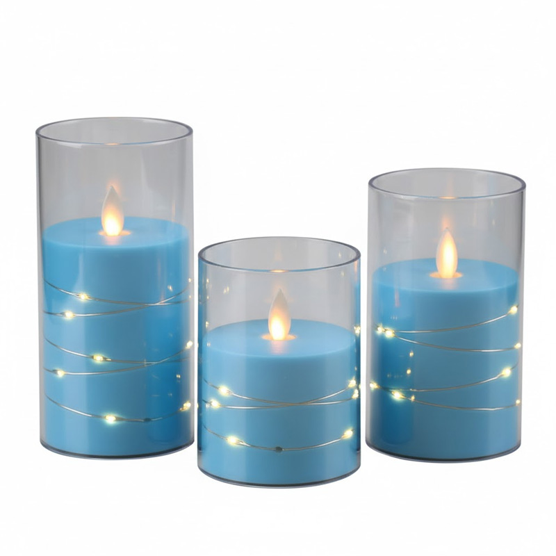 Remote Controlled LED Flameless Candles with Embedded String Lights - Set of 3 Smokeless Glass Pillar Candles, Elevate Your Ambience with Intelligent Timer Control and Realistic Flickering Flame Technology.