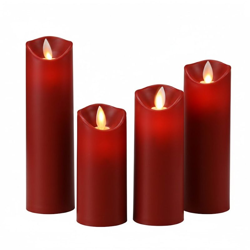 Remote Controlled Swinging Flame LED Candles - Set of 3 Realistic Flickering Flameless Pillar Candles Red  , Experience the Magic of Real Moving Flames with Intelligent Remote Control and Safety-First Technology