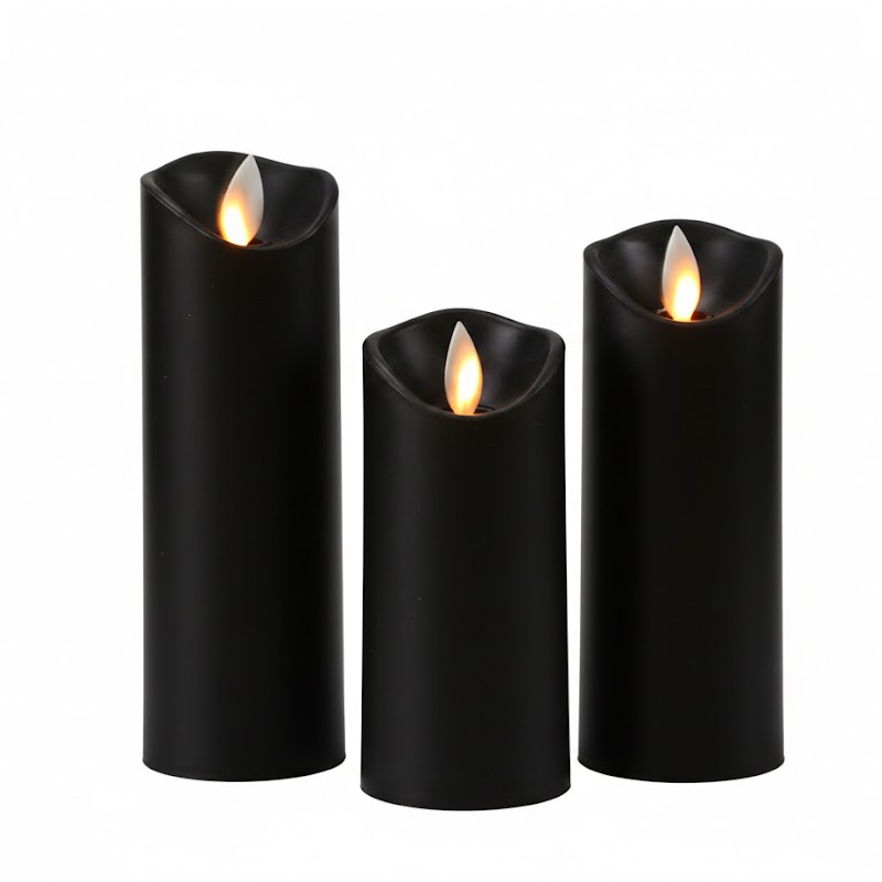 Remote Controlled Swinging Flame LED Candles - Set of 3 Realistic Flickering Flameless Pillar Candles Black  , Experience the Magic of Real Moving Flames with Intelligent Remote Control and Safety-First Technology