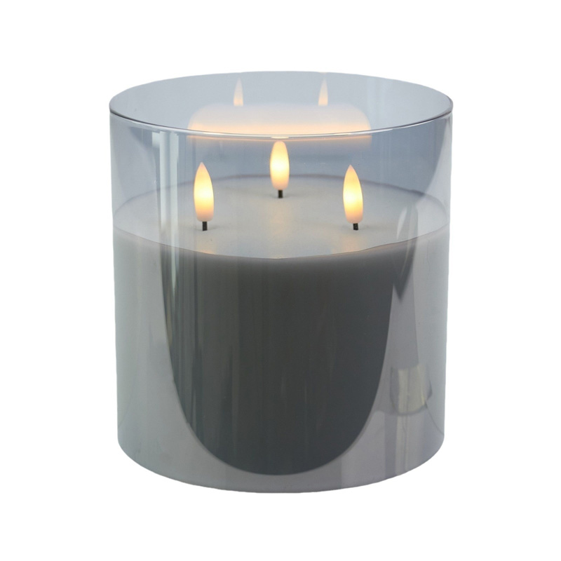 Luxury Real Wax 3-Wick Flameless LED Candle,Elegant Glass Jar Electric Pillar, Experience the Warmth of Real Wax Without the Fire Hazard – The Perfect Ambience for Modern Homes