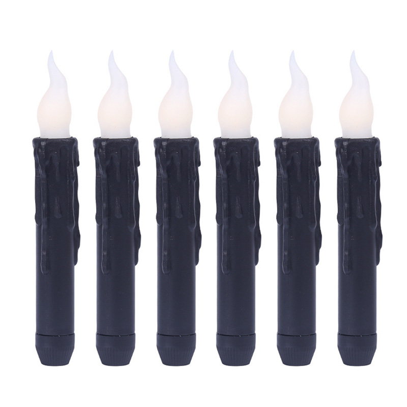 Realistic Drip Effect LED Taper Candles - Battery Operated Flickering Window Candles for Halloween & Home Decor Black  , Bring a touch of vintage gothic charm to your space with safe, flameless, and flickering candlelight