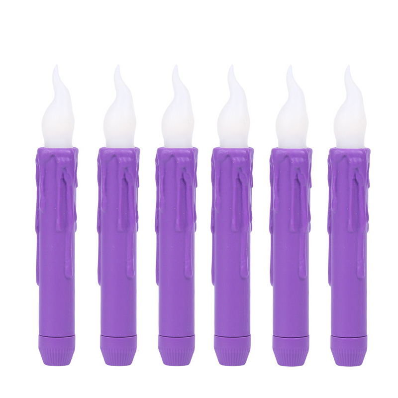 Realistic Drip Effect LED Taper Candles - Battery Operated Flickering Window Candles for Halloween & Home Decor Purple  , Bring a touch of vintage gothic charm to your space with safe, flameless, and flickering candlelight