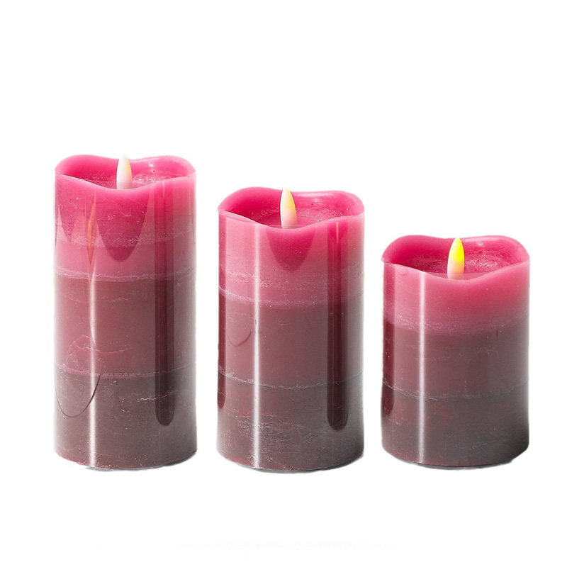 Burgundy Ombre Realistic Paraffin Wax Flameless LED Candles - Set of 3, Handcrafted Real Wax Flickering LED Pillar Candles for Elegant Home Decor & Ambiance