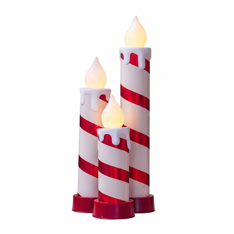 Large Red and White Striped Flameless Christmas Candle Lights - Oversized Candy Cane Pillar Candles for Holiday Floor Decor, Create a Whimsical Holiday Glow with Our Extra-Large, Battery-Operated Candy Cane LED Candles – Safe, Festive, and Grand.