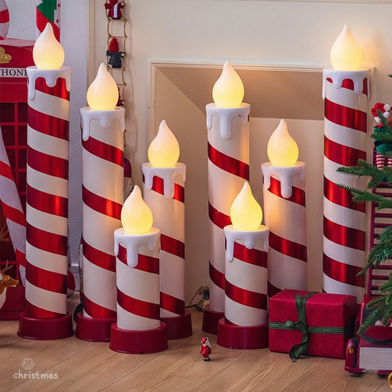 Large Red and White Striped Flameless Christmas Candle Lights - Oversized Candy Cane Pillar Candles for Holiday Floor Decor Size:82cm 1