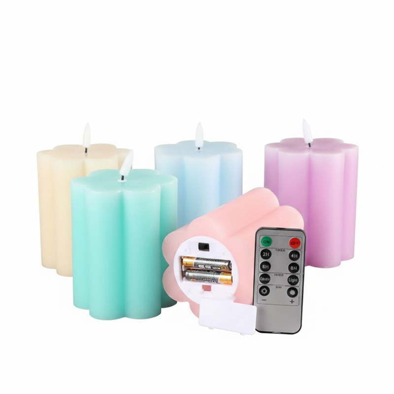 Real Paraffin Wax Flower-Shaped Flameless LED Candles with Remote Control - Pastel Decorative Pillar Candles Color:Pink 1