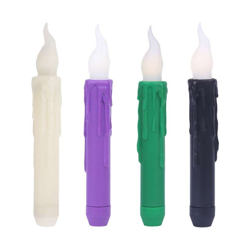 Realistic Drip Effect LED Taper Candles - Battery Operated Flickering Window Candles for Halloween & Home Decor, Bring a touch of vintage gothic charm to your space with safe, flameless, and flickering candlelight