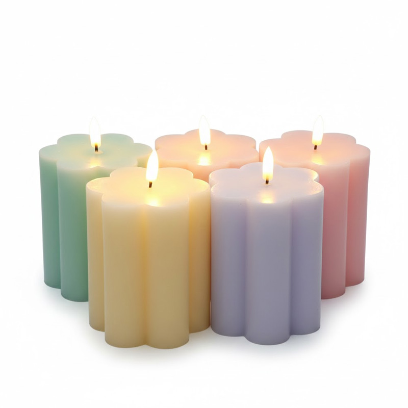 Real Paraffin Wax Flower-Shaped Flameless LED Candles with Remote Control - Pastel Decorative Pillar Candles, Scalloped Edge Aesthetic LED Candles for Romantic Home Decor, Weddings, and Gifts