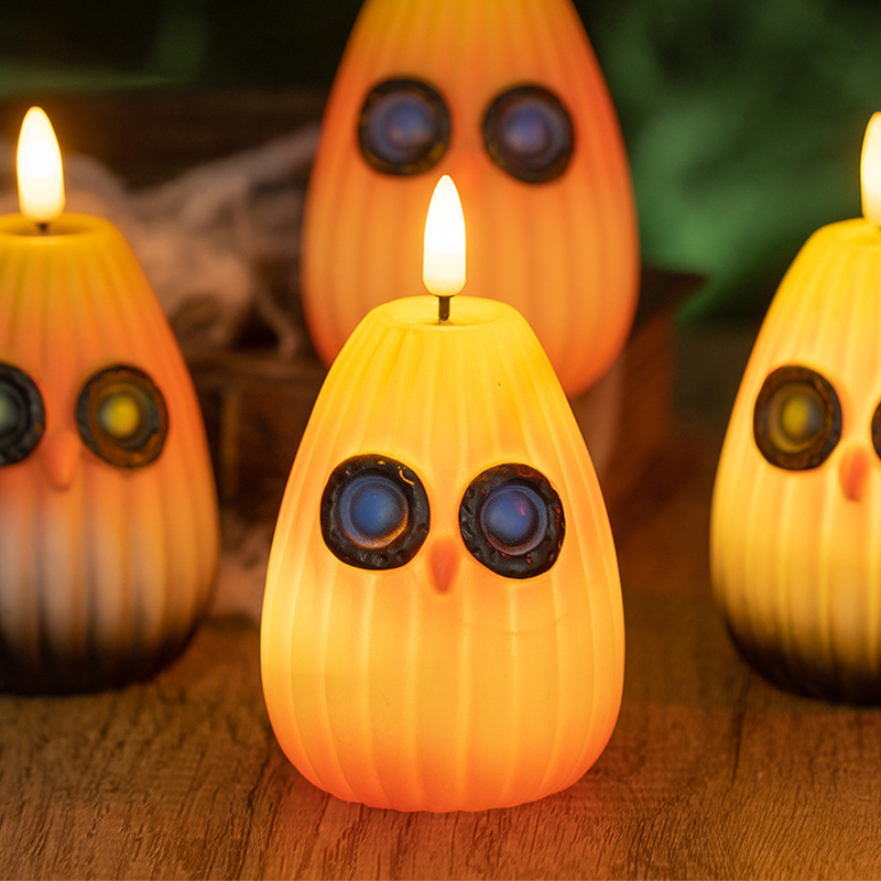 Halloween Owl Pumpkin Flameless Candle - Battery Operated LED Night Light for Spooky Home Decor Color:Style1;Size:7.2*9.7cm 3