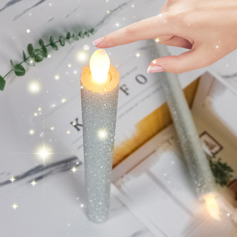 9.5" Glitter Flameless Taper Candles,Set of 6 Color:Sliver;Size:22*24cm 3
