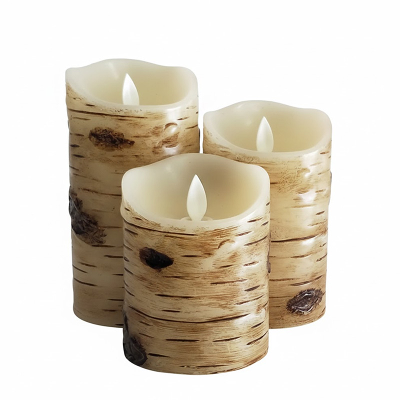 Birch bark-textured paraffin wax flameless candle Scallop Top moving wick