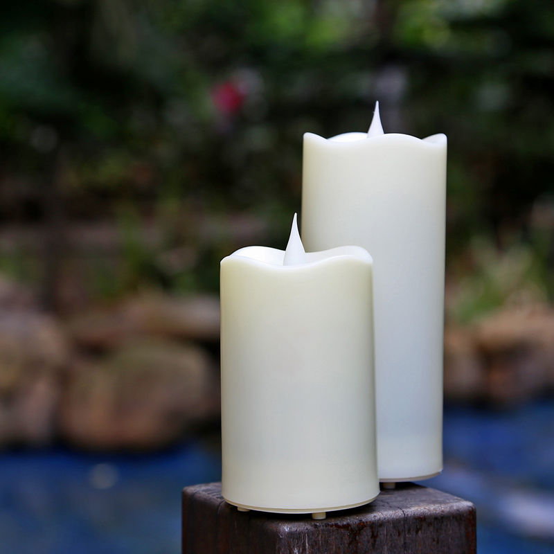 Outdoor Waterproof LED Flameless Candle with 3D Moving Flame - Ivory Realistic Pillar Size:7.62x10.16cm 1