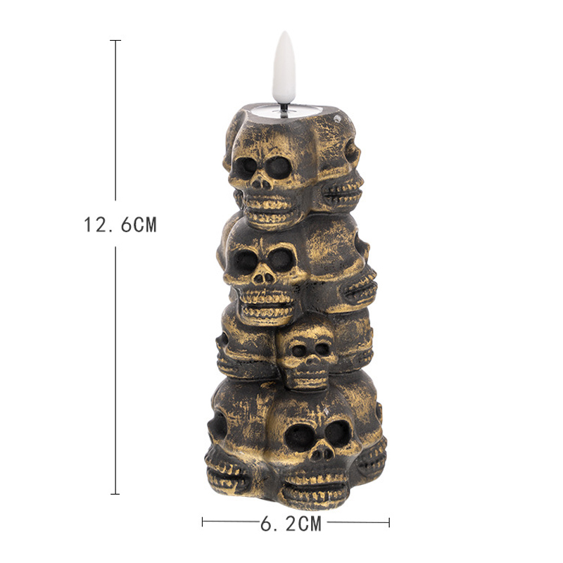 Halloween Skeleton Skull Pillar LED Candle - Remote Controlled Flameless Candle Color:Copper;Size:6.2*6.2*12.6cm 5