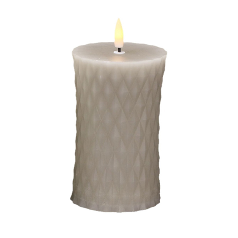 Curved Waist Diamond Textured Flameless Candle - Concave Aesthetic Real Wax LED Pillar (7.5 x 15cm) Slate Grey