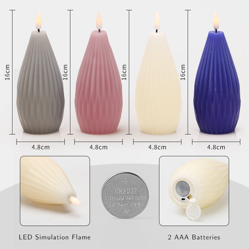 Realistic Flameless Pillar Candles - 6" Ribbed Geometric Real Wax LED Candles with Remote & Timer Color:Slate Grey;Size:7.5*15cm 1