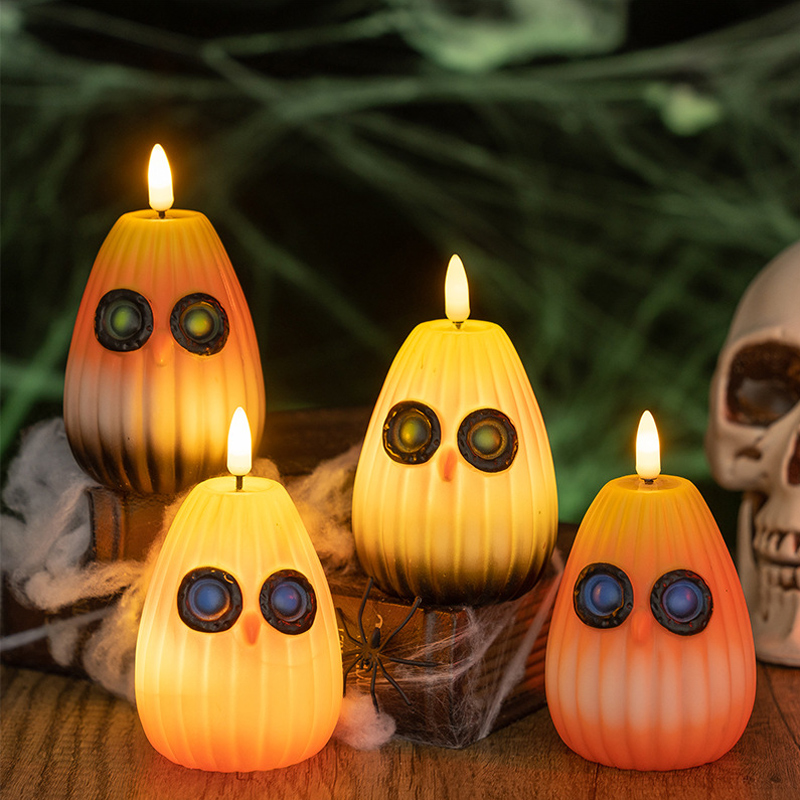 Halloween Owl Pumpkin Flameless Candle - Battery Operated LED Night Light for Spooky Home Decor Color:Style1;Size:7.2*9.7cm 2