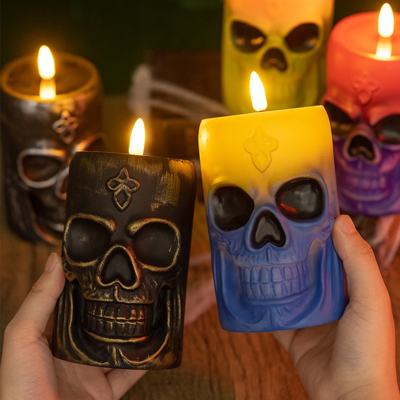 Retro Gothic Skull LED Flameless Candle - Vintage Halloween Decorative Night Light Color:Copper;Size:8.8*8.8*15.5cm 4