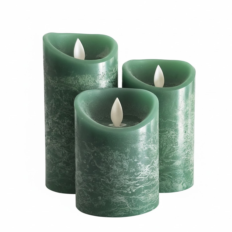 Frosted Green Water Ripple Real Wax led Candle,Remore Control & Timer
