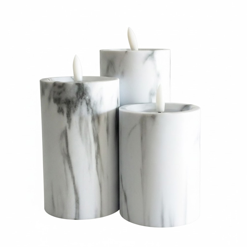 Marbled Flameless Led Candle Recessed Top,Set of 3