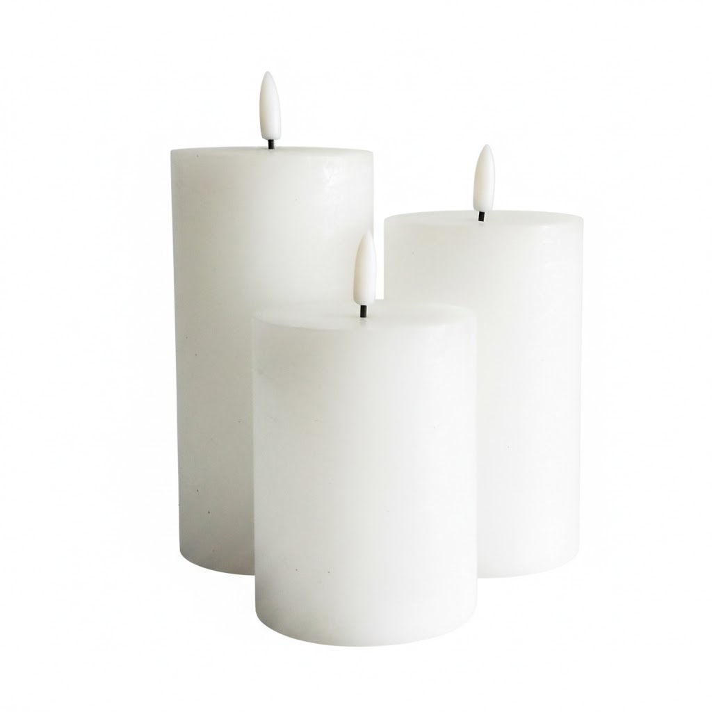 White marbled real wax Flameless Pillar candle