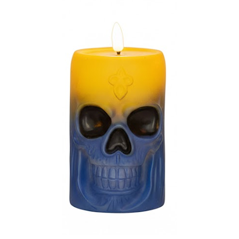 Retro Gothic Skull LED Flameless Candle - Vintage Halloween Decorative Night Light Blue