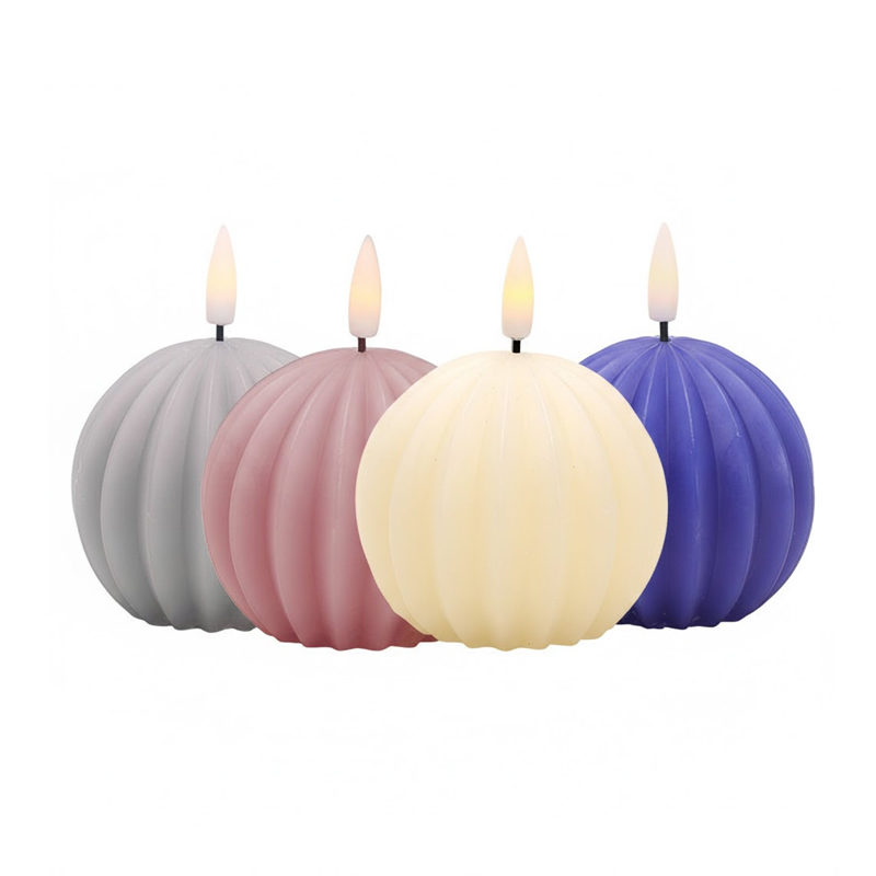Ribbed Sphere Flameless LED Candle - Real Wax Flickering Decorative Candle (7x10cm), Elegant Spiral Texture Meets Safe, Flickering Ambiance – The Perfect Decorative Glow for Modern Homes