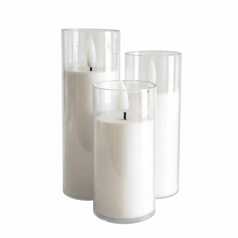 White Pillar led candle glass enclosed