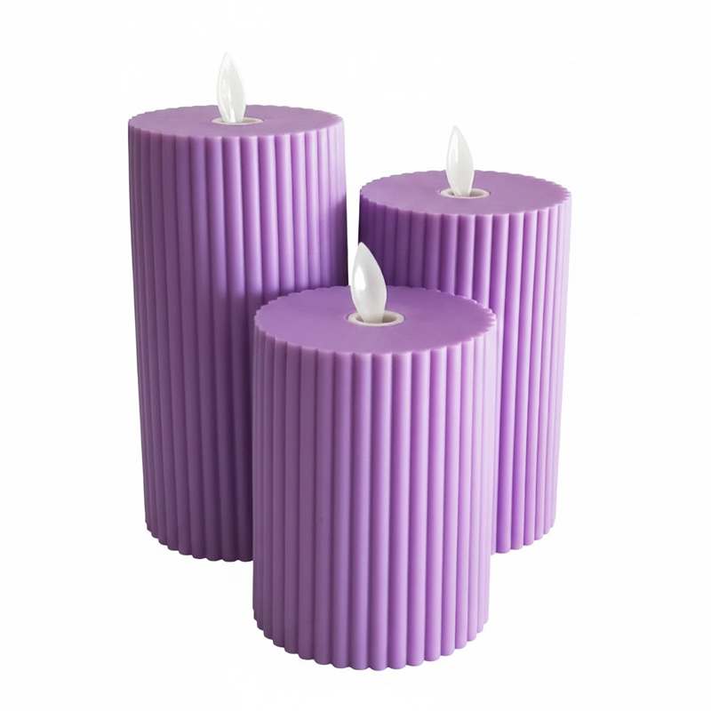 Purple fluted Led pillar candle Set of 3 3D wick 7.5*152 cm
