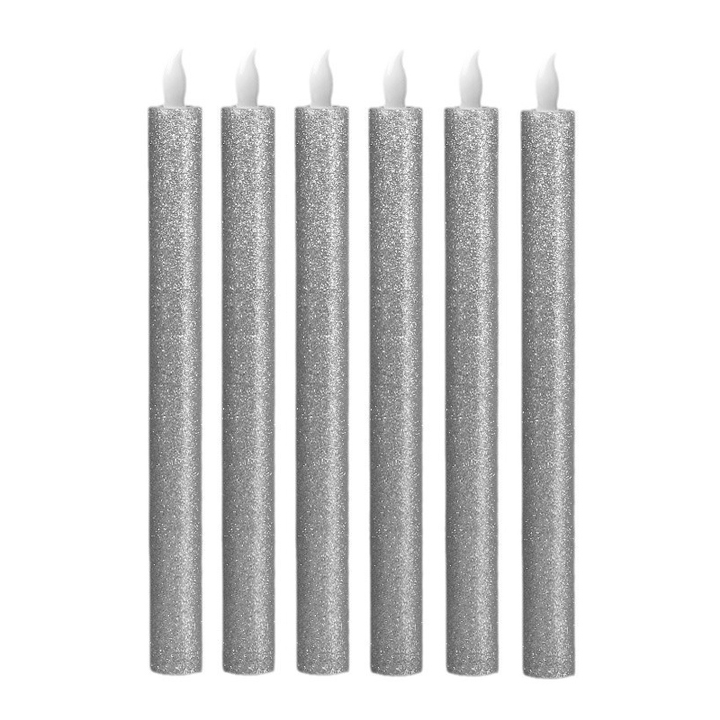 9.5" Glitter Flameless Taper Candles,Set of 6, Experience the perfect blend of sparkling elegance and innovative design—featuring a stable real wax base and effortless one-touch lighting.