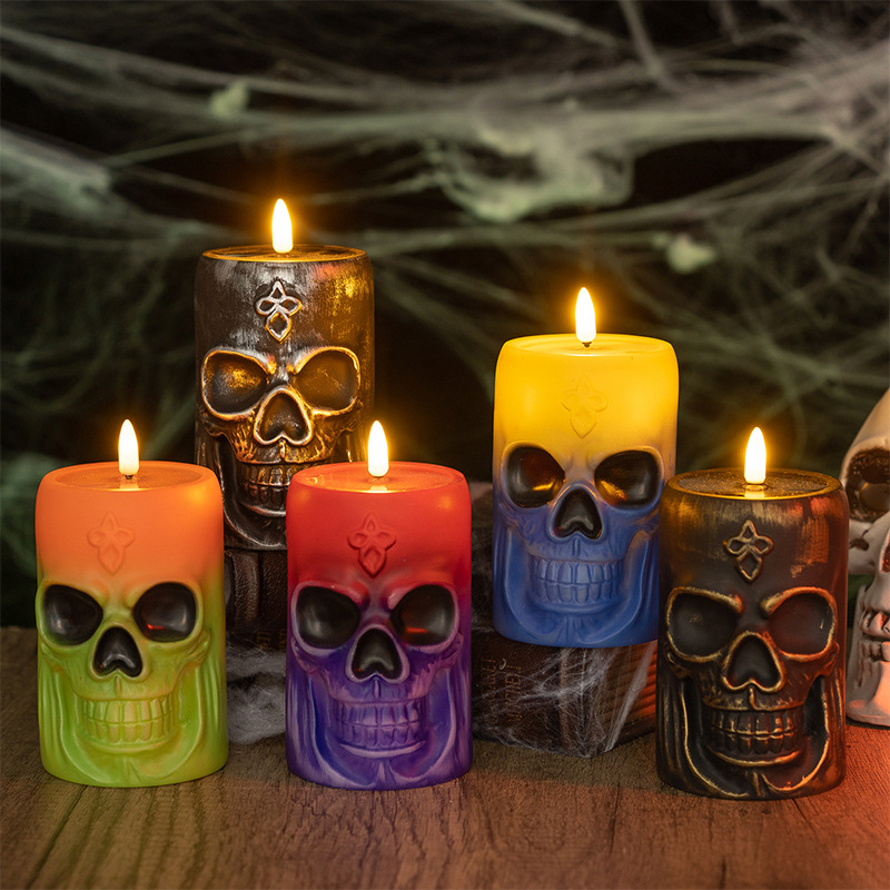 Retro Gothic Skull LED Flameless Candle - Vintage Halloween Decorative Night Light Color:Copper;Size:8.8*8.8*15.5cm 1
