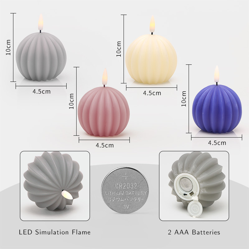 Ribbed Sphere Flameless LED Candle - Real Wax Flickering Decorative Candle (7x10cm) Color:Dusty Rose;Size:7*10cm 3